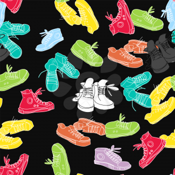 Sneakers colorful seamless pattern. Doodle vector seamless background