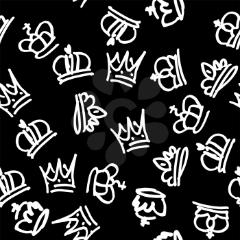 Many crowns seamless pattern. Vector doodle seamless background.