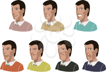 Different facial emotions. Man character with different expressions. Vector illustration 