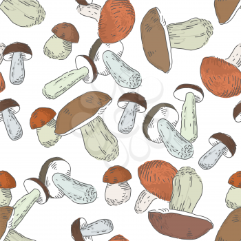 Mushrooms natural color seamless pattern. Natural food theme vector background