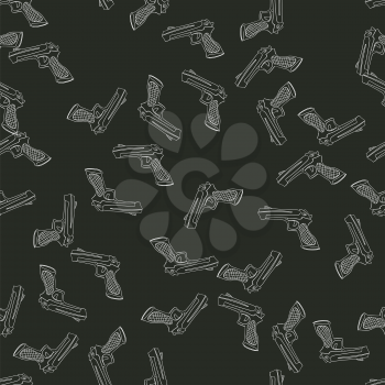 Seamless pattern with pistols and bullets. Vector crime doodles background