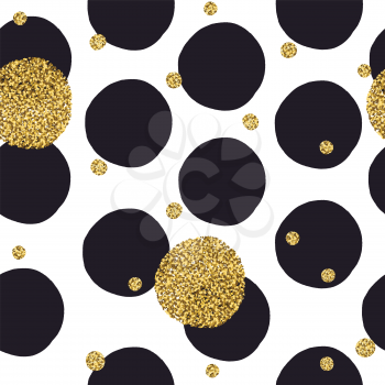 Black dots seamless pattern and golden chaotic dots. Vector seamless background design. 