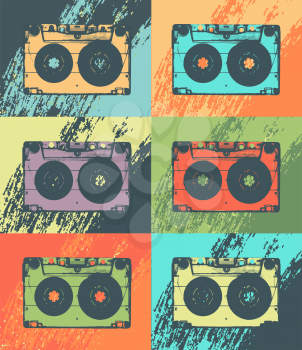 Audio Cassette poster in pop art style. Vector music entertainment background