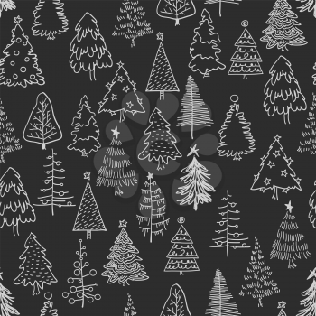 Hand drawn seamless pattern of Christmas trees. Holidays symbols. Abstract doodle drawing of christmas symbol. Holiday background seamless.
