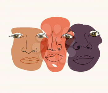 Multi-ethnic faces. Different ethnicity men - Caucasian, African, Asian. Vector
