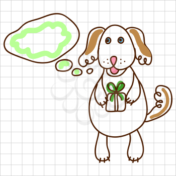 Childe drawing greeting card with cute dog