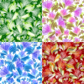 Set of four beautifil seamless floral patterns