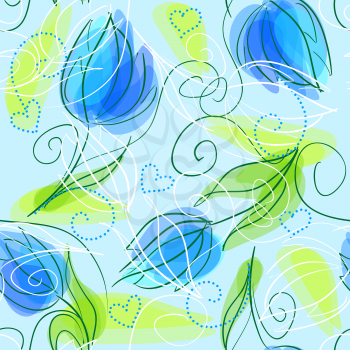 Seamless floral pattern with beautiful blue flowers