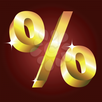 Golden percent symbol. vector