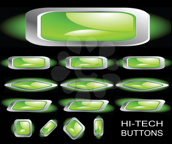 Hi-tech green buttons on a black background. Set 2