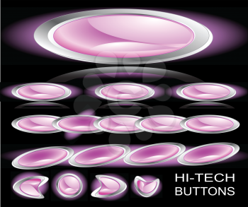 Hi-tech pink buttons on a black background. Set 3