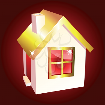 Golden house icon on a red background