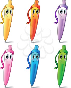 Set of six cute pens with smile