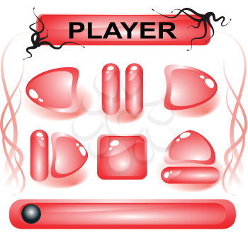 Set of red glass buttons for media player