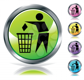 Glossy recycling sign button in different colors