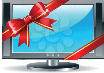 LCD TV with a shiny red bow