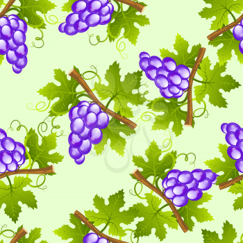 Seamless pattern with ripe violet grape clusters