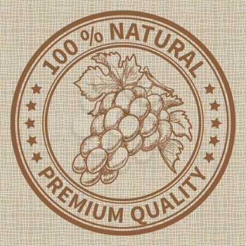 Stamp with the grape and the text 100% natural, premium quality