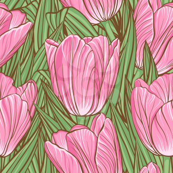 Decorative floral seamless pattern with flowers of tulips