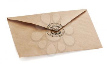envelope with stamp From Vladivostok wiht love  isolated on a white background