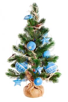 Christmas fir tree decorated with toys and Christmas decorations isolated on white backgroundю
