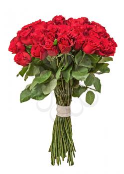 Colorful flower bouquet from red roses isolated on white background. Closeup.