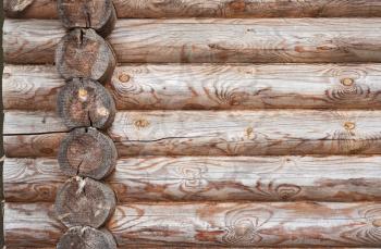 Natural background pattern of log wall. Textures of wooden logs.