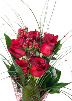 Colorful Flower Bouquet from Red Roses Arrangement Centerpiece Isolated on White Background. Closeup.