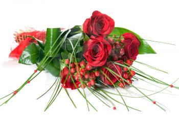 Colorful Flower Bouquet from Red Roses on White Background. Closeup.