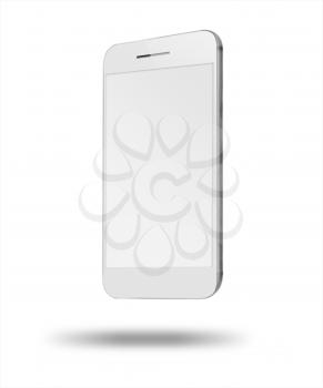 Realistic modern touchscreen phone. With light shadows under smartphone. Isolated on white background. Empty screen. Highly detailed illustration.