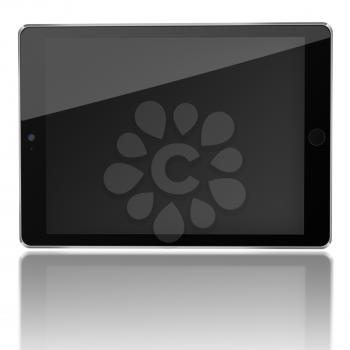 Tablet computer with black screen and reflection isolated on white background. Highly detailed illustration.