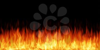 Fire flames isolated on black background. Highly detailed illustration.