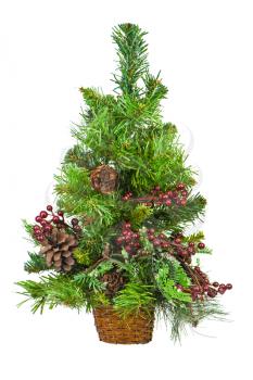 Christmas tree and decorations isolated on white background. 
