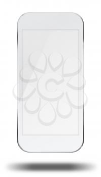 Smart phone with white screen isolated on white background. 3D illustration.