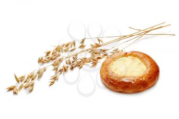 Fresh buns muffins with cheese for breakfast isolated on white background.