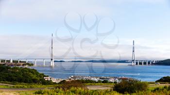 Longest cable-stayed bridge in the world to Russian Island. Vladivostok. Russia.