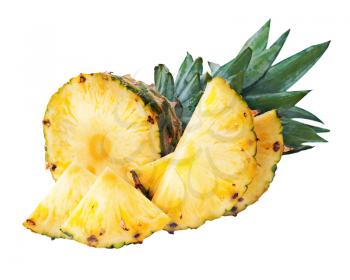 ripe pineapple with slices  isolated on white