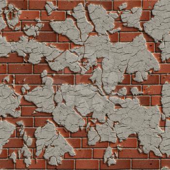 Terracotta Brick Wall with Cracked Plaster. Seamless Tileable Texture.