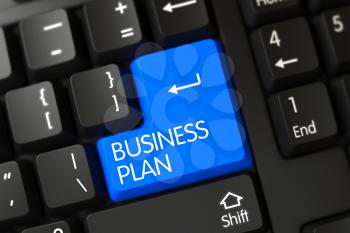 Business Plan Close Up of PC Keyboard on a Modern Laptop. Business Plan Concept: PC Keyboard with Business Plan, Selected Focus on Blue Enter Key. Key Business Plan on Modern Keyboard. 3D.