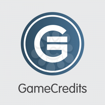 Gamecredits - Cryptographic Currency Pictogram. Vector Coin Symbol of Crypto Currency Icon on Grey Background. Vector Logo GAME.