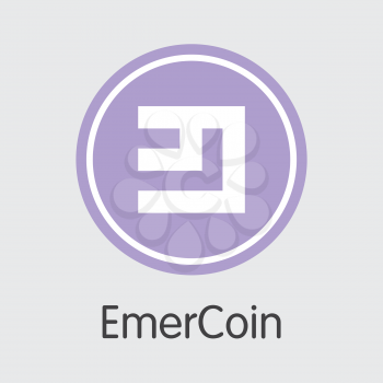 Emercoin. Virtual Currency. EMC Logo Isolated on Grey Background. Stock Vector Graphic Symbol.