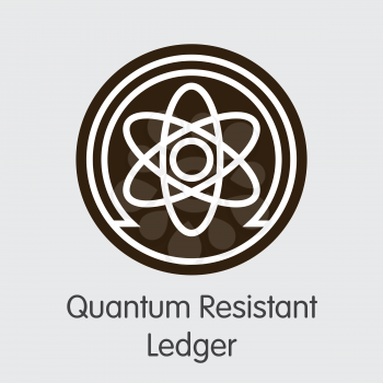 Quantum Resistant Ledger. Cryptocurrency. QRL Colored Logo Isolated on Grey Background. Stock Vector Icon.