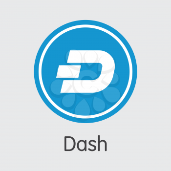 Dash Coin - Vector Icon of Virtual Currency. Criptocurrency Blockchain Icon on Grey Background. Virtual Currency. Vector Trading sign Dash.