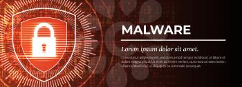 2d Illustration - Malware on Red Modern Background. Web Banner Concept. Handsome Vector illustration.