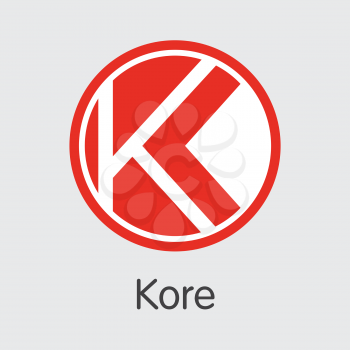 Kore - Digital Currency Coin Symbol. Vector Pictogram Symbol of Digital Currency Icon on Grey Background. Vector Graphic Symbol KORE.