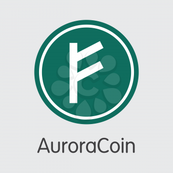 Auroracoin - Cryptocurrency Web Icon. Vector Symbol of Cryptographic Currency Icon on Grey Background. Vector Coin Pictogram AUR.