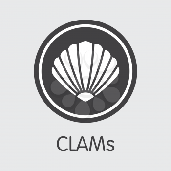 Clams - Pictogram Symbol of Fintech Industry, Finance Digitization. Modern Sign Icon. Premium Quality Coin Illustration of CLAM. Simple Vector Graphic Symbol of Design for Web Graphics.