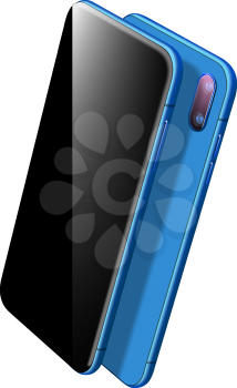 Blue Realistic Smartphone Vector Mockup. Can use for Printing, Website, Presentation Element. for App Demo on Phone. High Detailed Mobile Phone on the White Background.