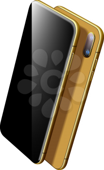 Vector Gold Smartphone Vector Mockup. Can use for Printing, Website, Presentation Element. for App Demo on Phone. Modern Mobile Phone on White.