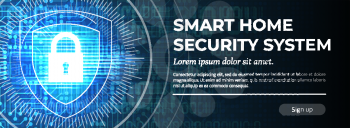 2d Illustration Smart Home Security System on Blue Modern Safety Background. Poster Template. Handsome Vector illustration.